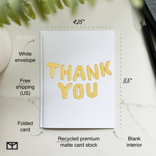 Gold Balloon Thank You Card