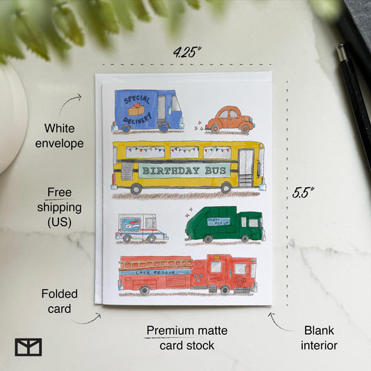 Cars, Trucks + Vehicles Birthday Card