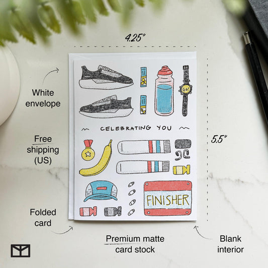 Runner Congratulations Card: Risograph Style Art, Marathon Milestone