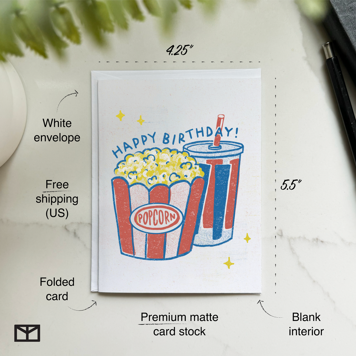 Movie Popcorn + Soda Happy Birthday Card