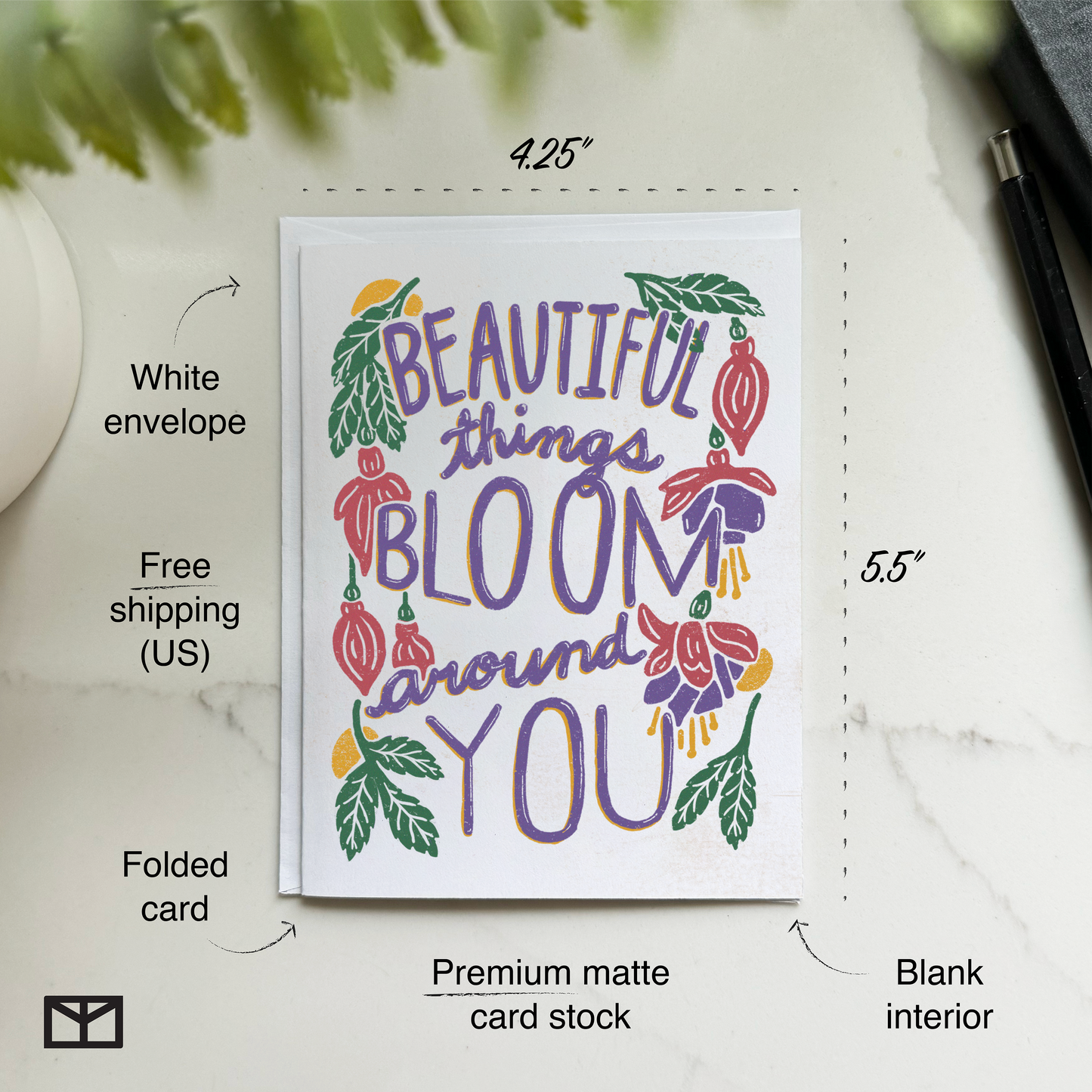 Beautiful Things Bloom Around You Fuschia Card