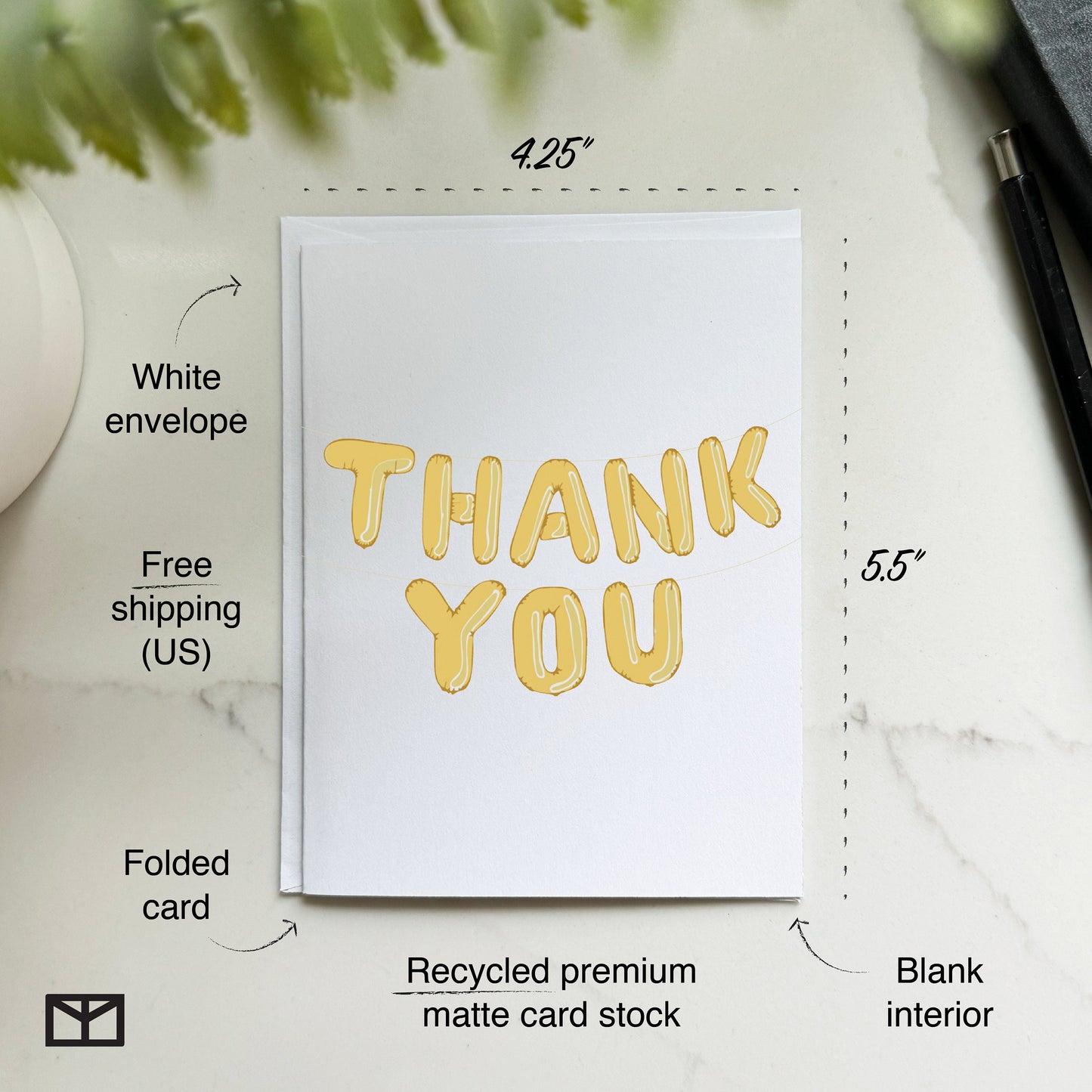 Gold Balloon Thank You Card