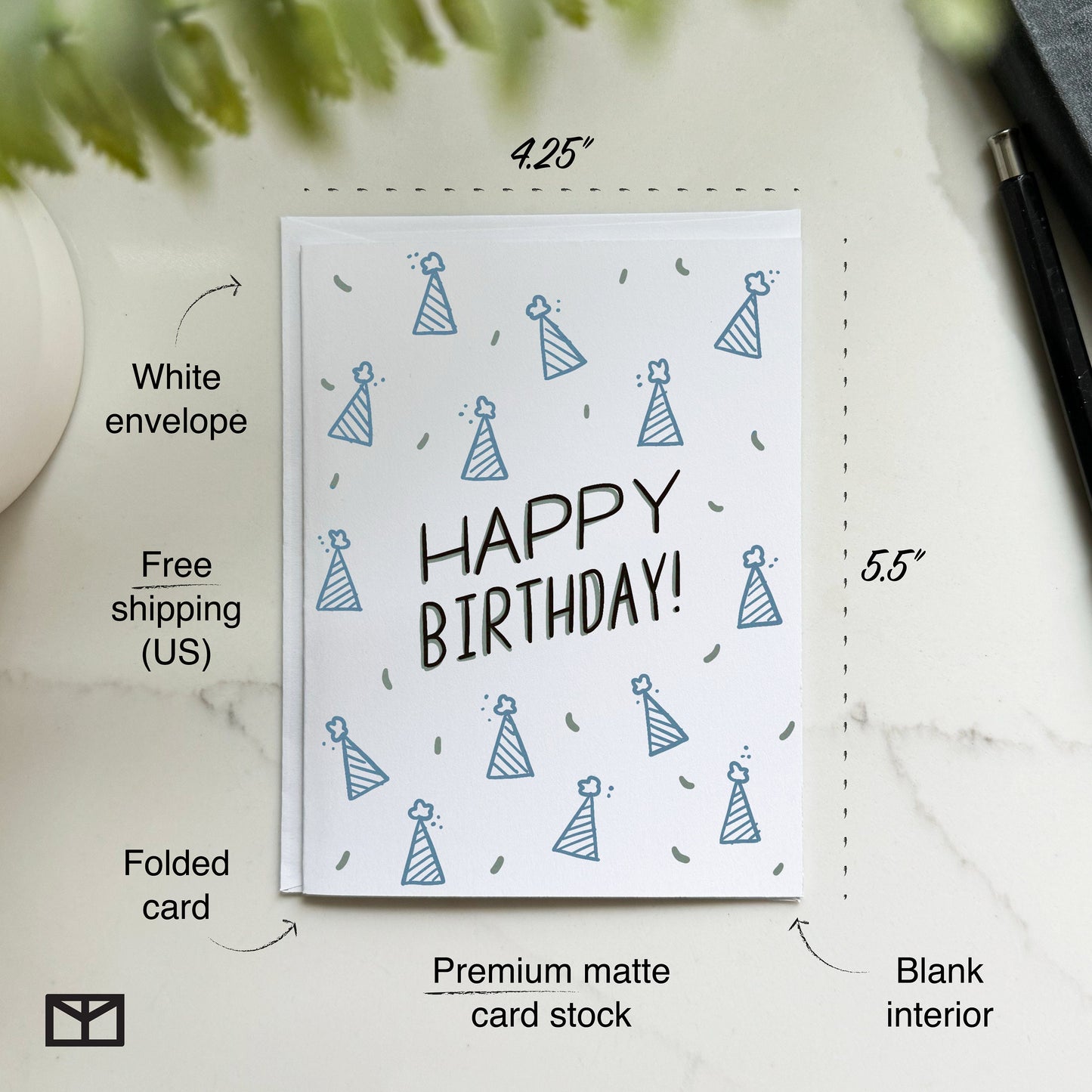 Blue Party Hat Birthday Card