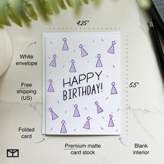 Purple Party Hat Birthday Card