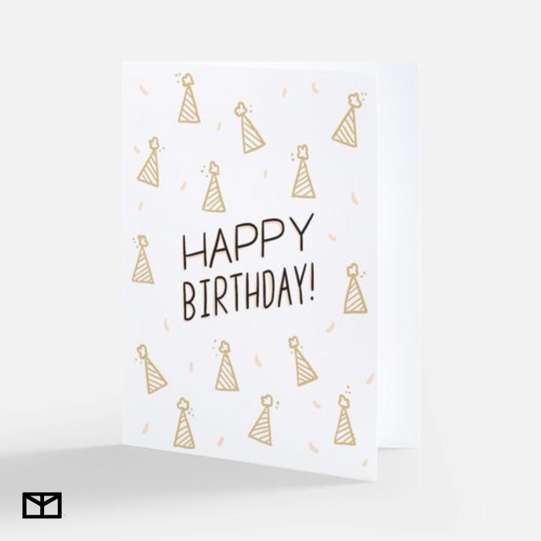 Gold and Pink Party Hat Birthday Card