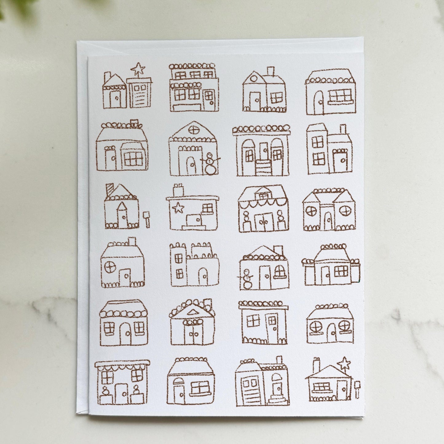 Gingerbread Village Line Art Holiday Card