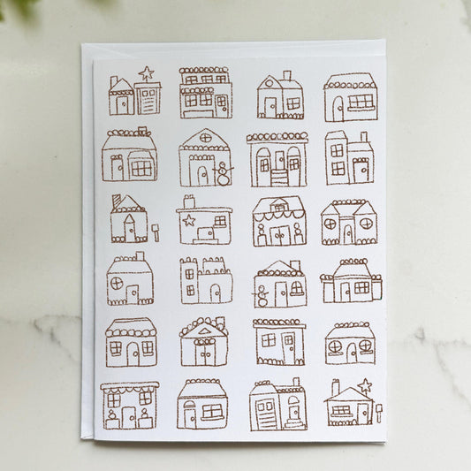 Gingerbread Village Line Art Holiday Card