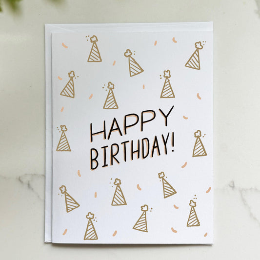 Gold and Pink Party Hat Birthday Card