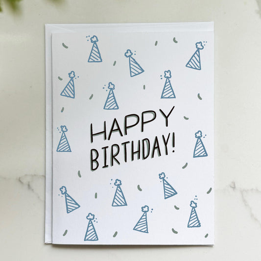 Blue Party Hat Birthday Card