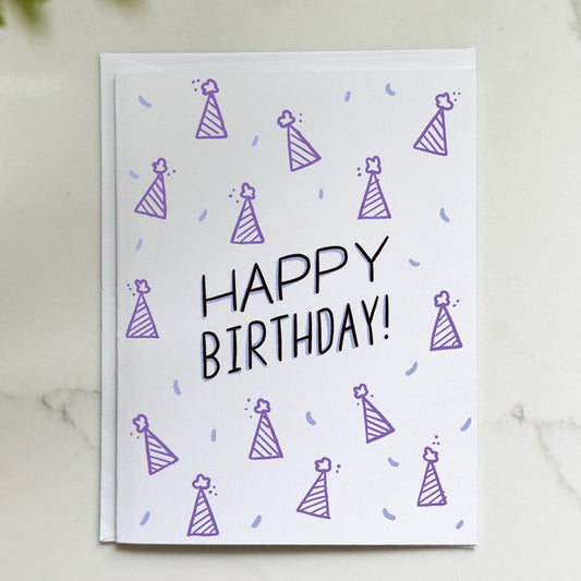 Purple Party Hat Birthday Card