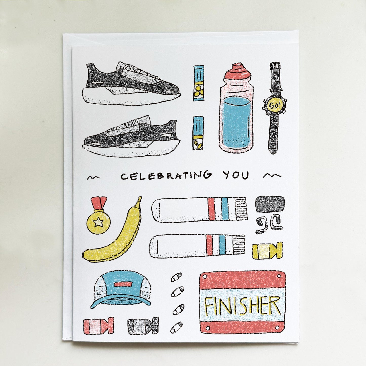 Runner Congratulations Card: Risograph Style Art, Marathon Milestone