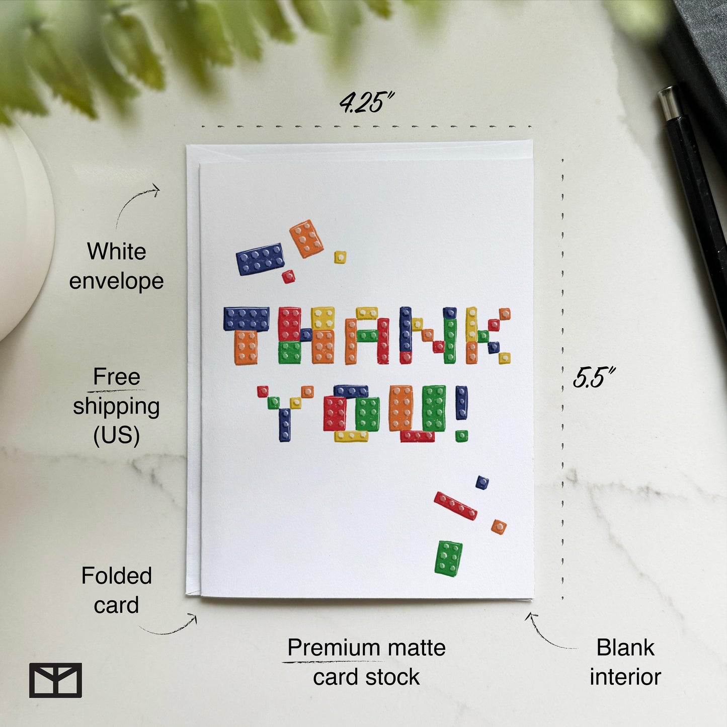 Colorful Building Brick Thank You Card – Toy Lover, Kids, All Ages, Creative Gift