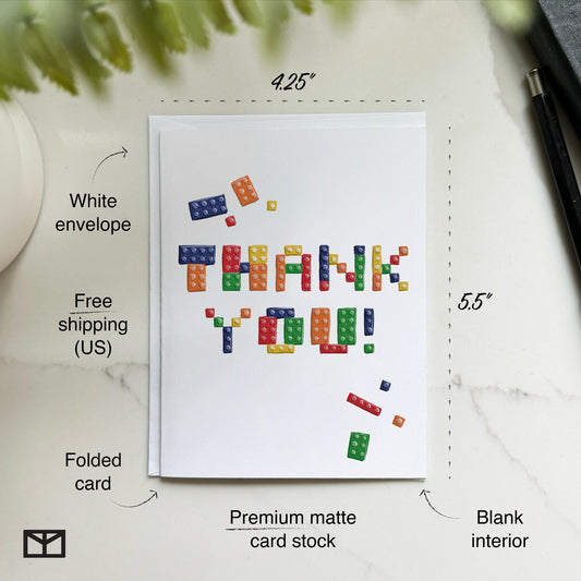 Colorful Building Brick Thank You Card – Toy Lover, Kids, All Ages, Creative Gift